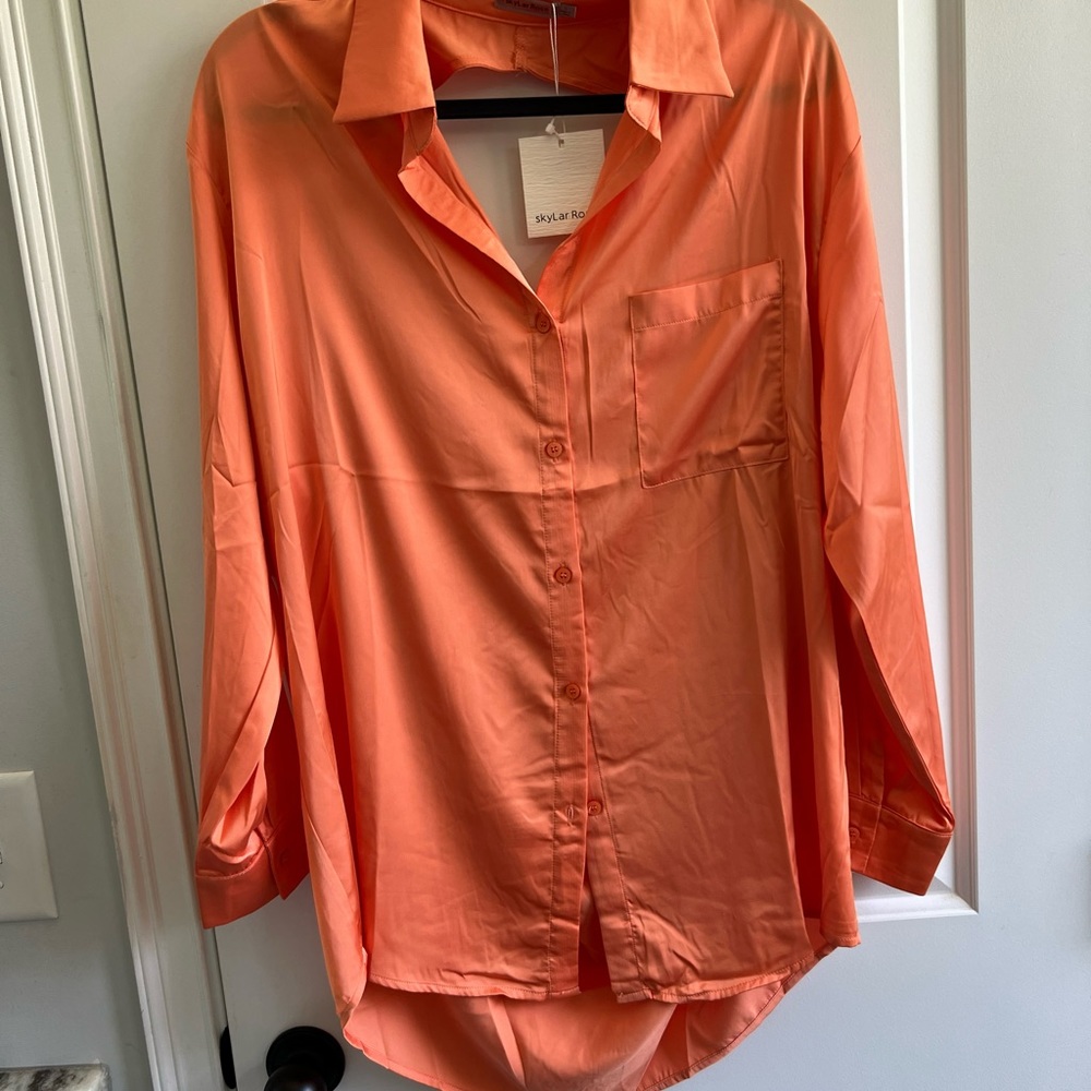 Silk orange blouse open back